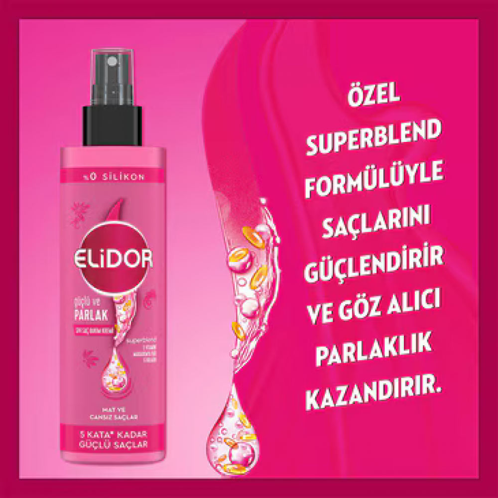 Elidor Superblend Sıvı Saç Bakım Kremi Güçlü Ve Parlak E Vitamini Makademya Yağı Kolajen 200 ml