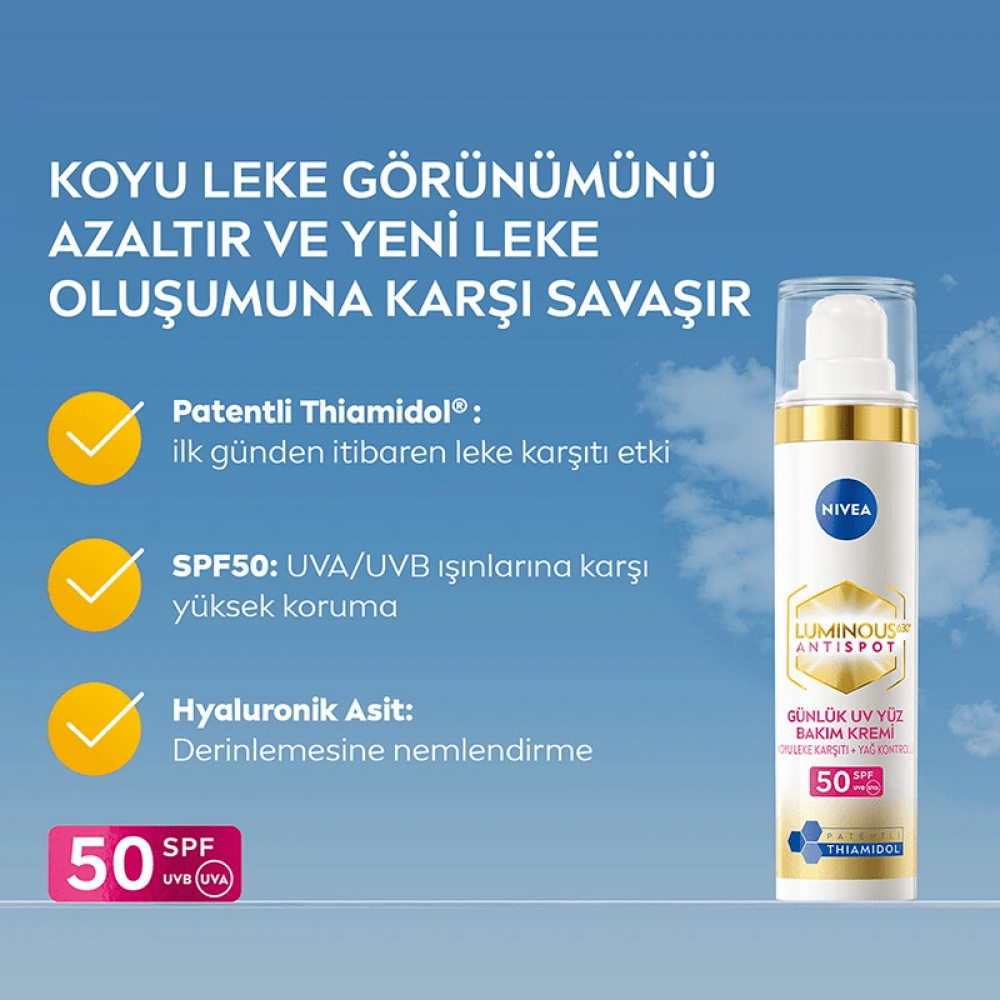 Nivea Luminous630 Thiamidol Etkili Leke Karşıtı Gündüz Yüz Kremi 40ml, SPF50 UV Koruma