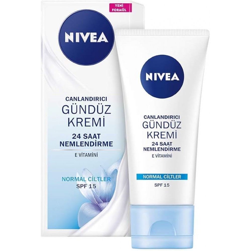 NIVEA Canlandırıcı Gündüz Yüz Bakım Kremi 50ml, SPF15, 24 Saat Nemlendirici, Normal Cilt, E Vitamini